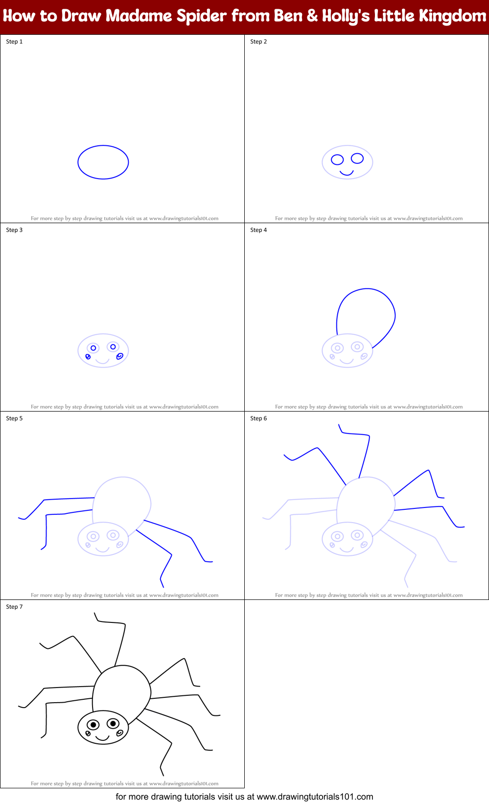 How to Draw Madame Spider from Ben & Holly's Little Kingdom Printable Step by Step
