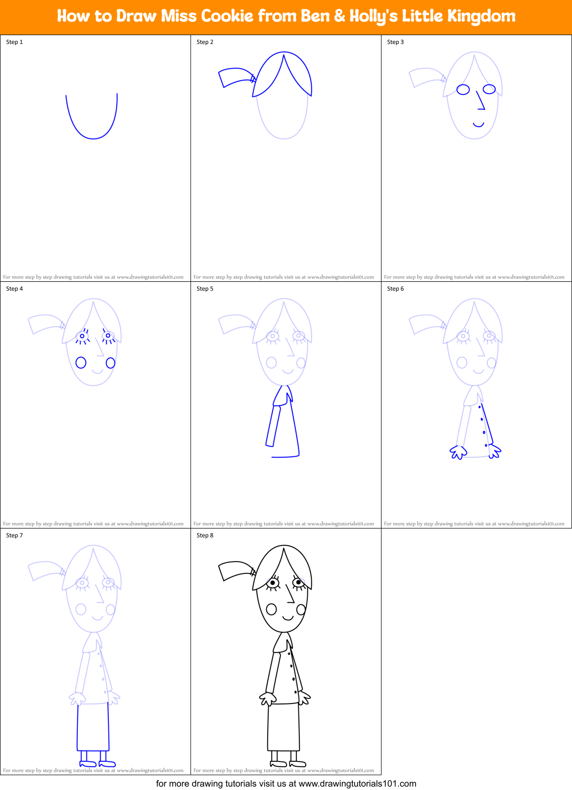 How to Draw Miss Cookie from Ben & Holly's Little Kingdom Printable Step by Step