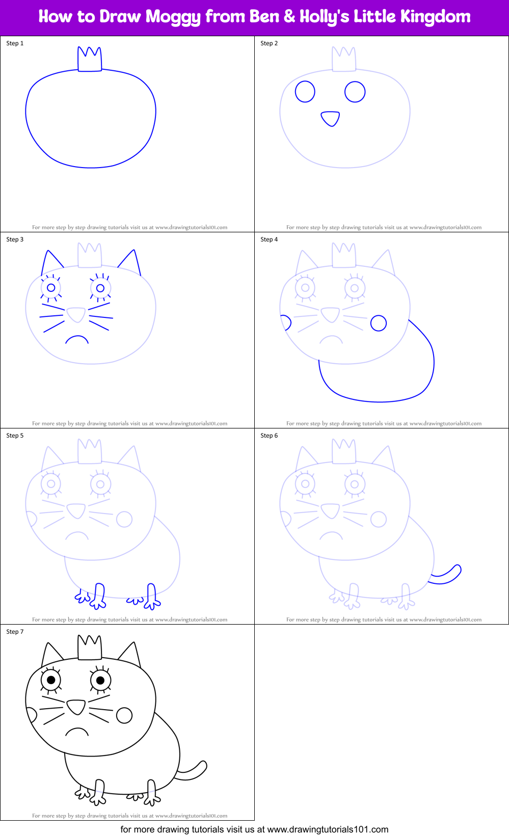 How to Draw Moggy from Ben & Holly's Little Kingdom Printable Step by Step