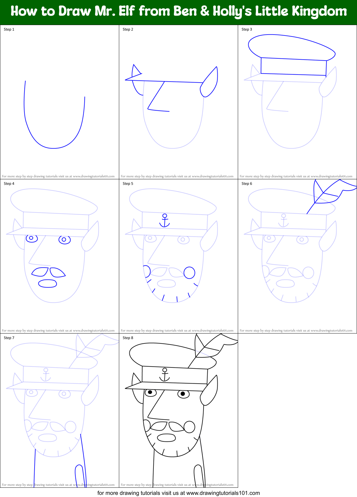 How to Draw Mr. Elf from Ben & Holly's Little Kingdom Printable Step by Step