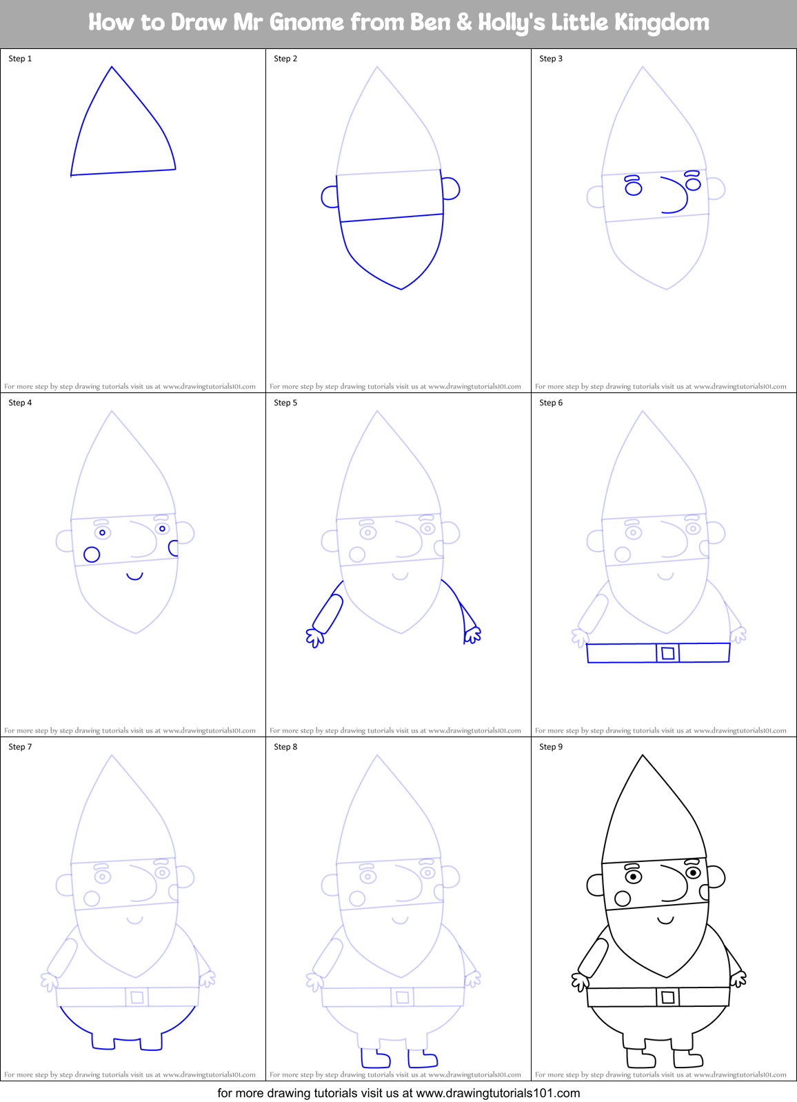 How to Draw Mr Gnome from Ben & Holly's Little Kingdom Printable Step by Step