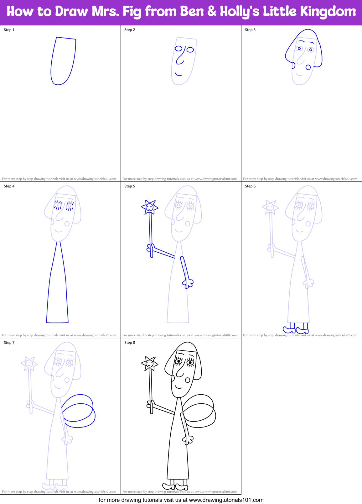 How to Draw Mrs. Fig from Ben & Holly's Little Kingdom Printable Step by Step