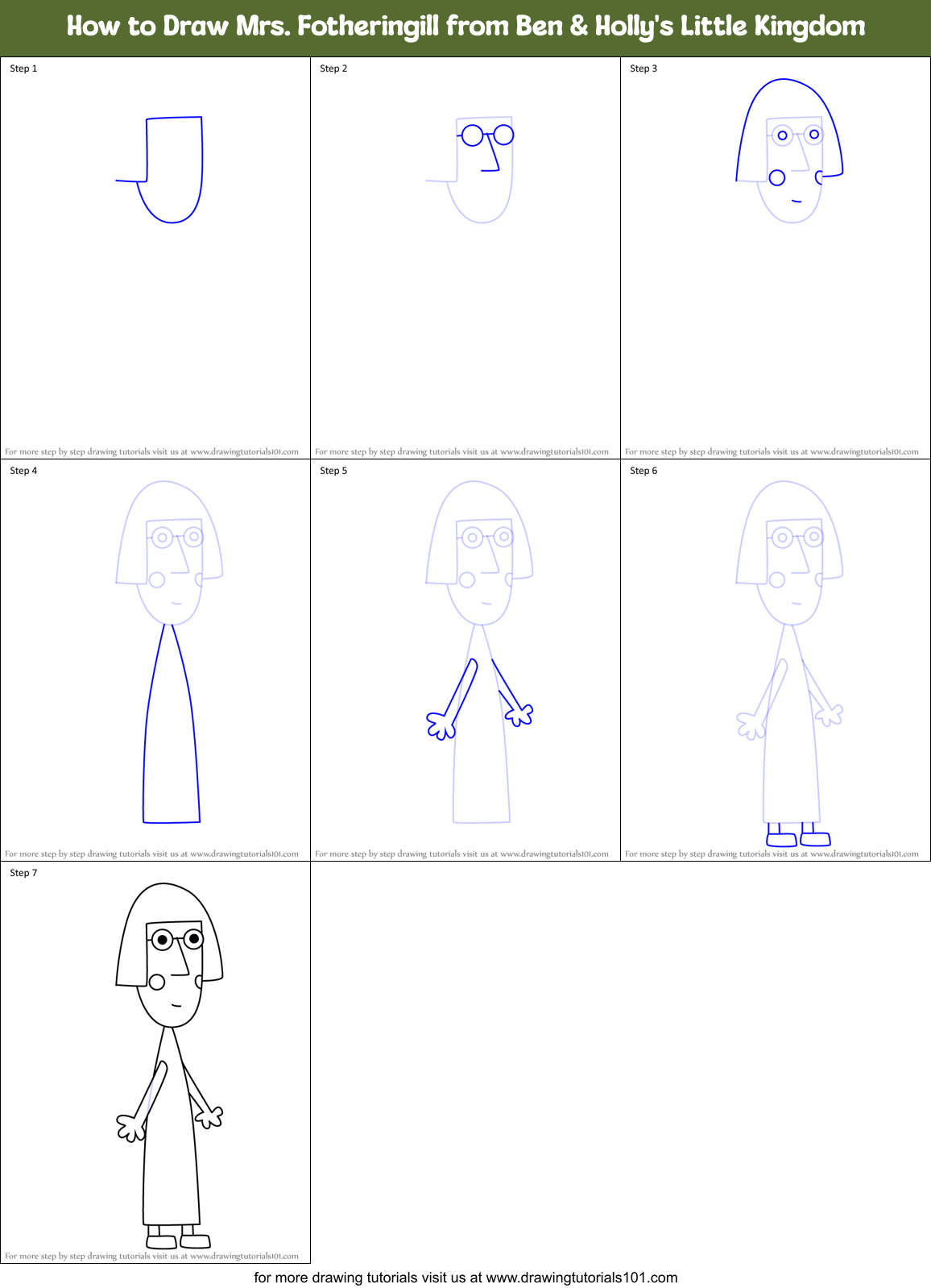 How to Draw Mrs. Fotheringill from Ben & Holly's Little Kingdom Printable Step by Step
