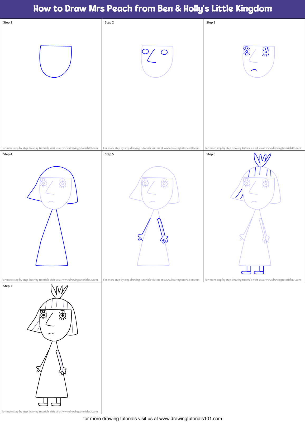 How to Draw Mrs Peach from Ben & Holly's Little Kingdom Printable Step by Step