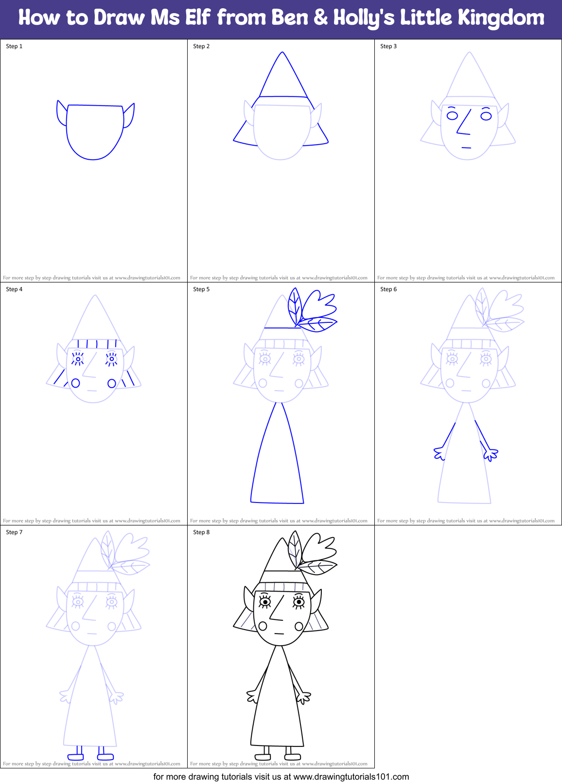 How to Draw Ms Elf from Ben & Holly's Little Kingdom Printable Step by Step