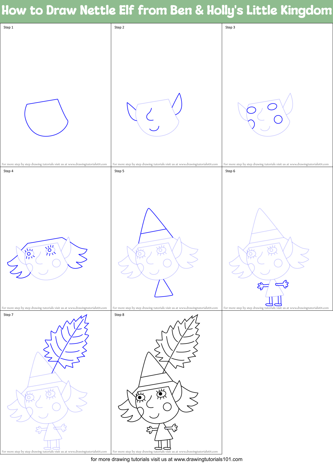 How to Draw Nettle Elf from Ben & Holly's Little Kingdom Printable Step by Step