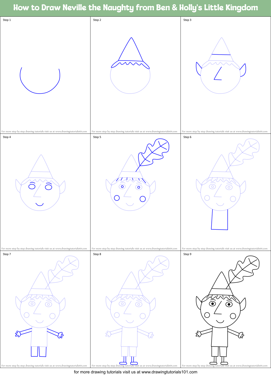 How to Draw Neville the Naughty from Ben & Holly's Little Kingdom Printable Step by Step