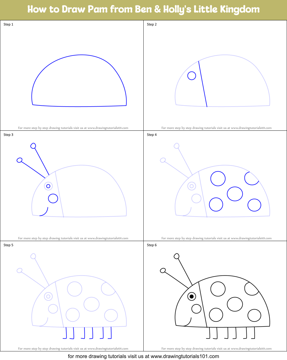 How to Draw Pam from Ben & Holly's Little Kingdom Printable Step by Step