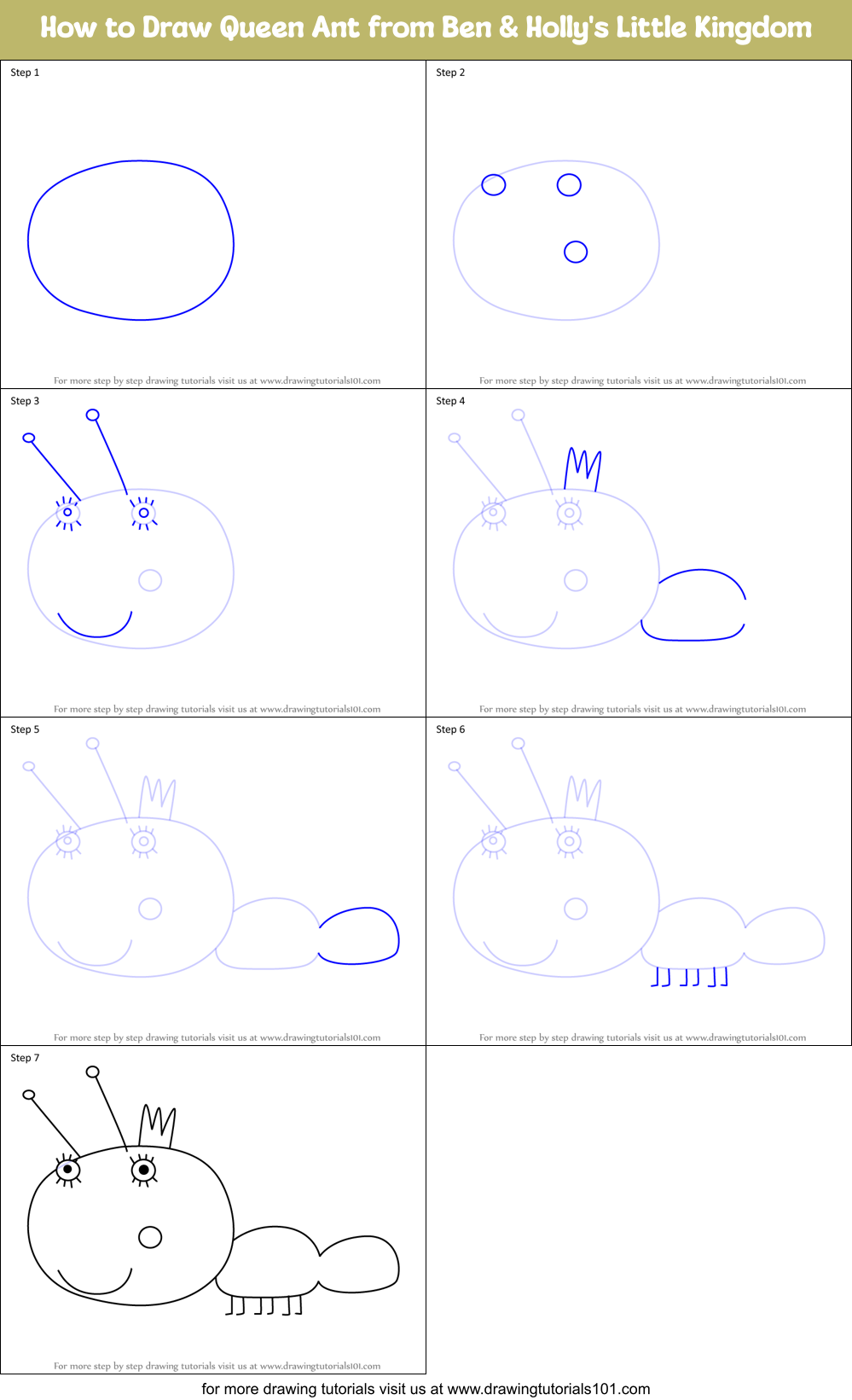 How to Draw Queen Ant from Ben & Holly's Little Kingdom Printable Step by Step