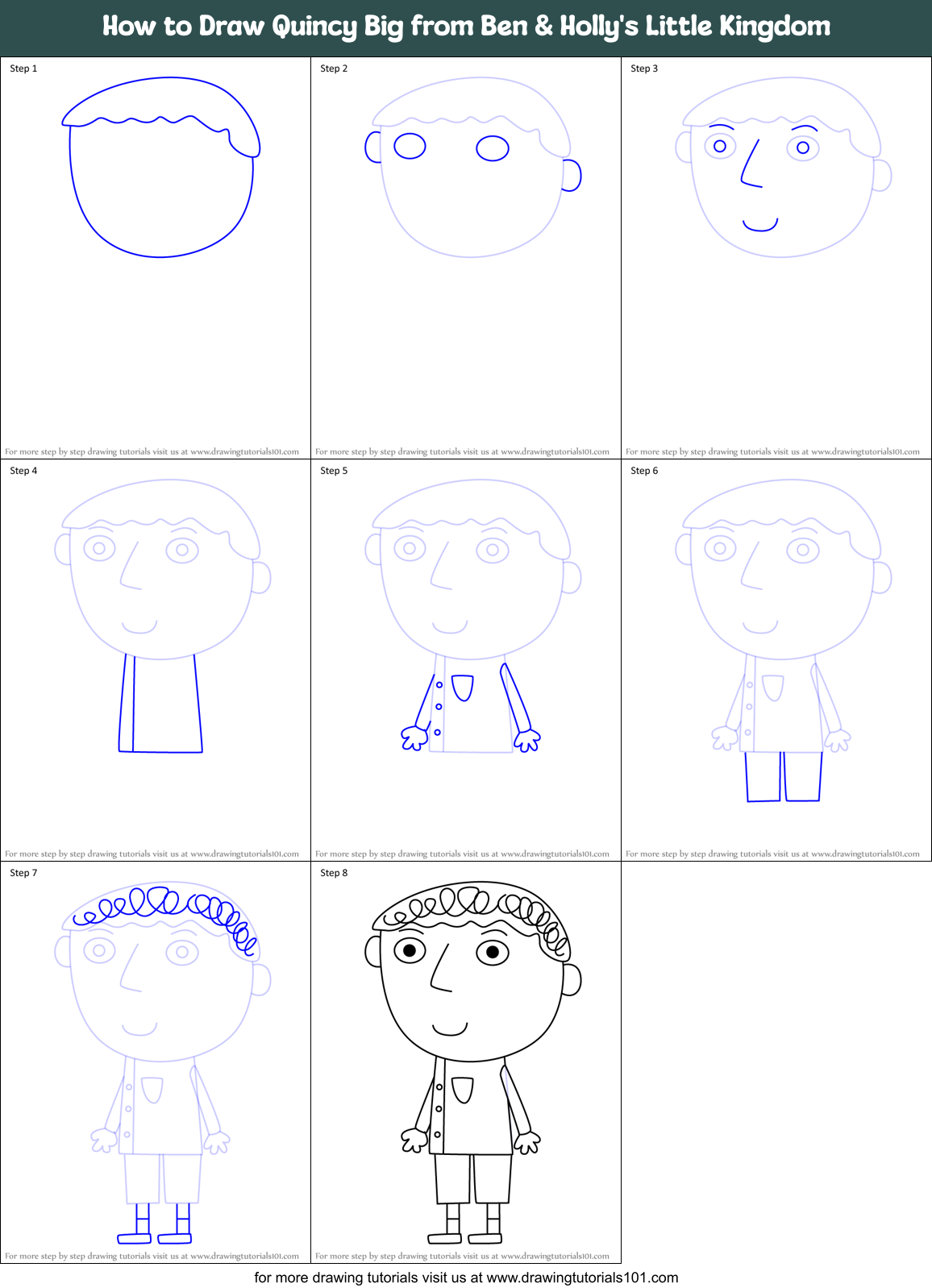 How to Draw Quincy Big from Ben & Holly's Little Kingdom Printable Step by Step