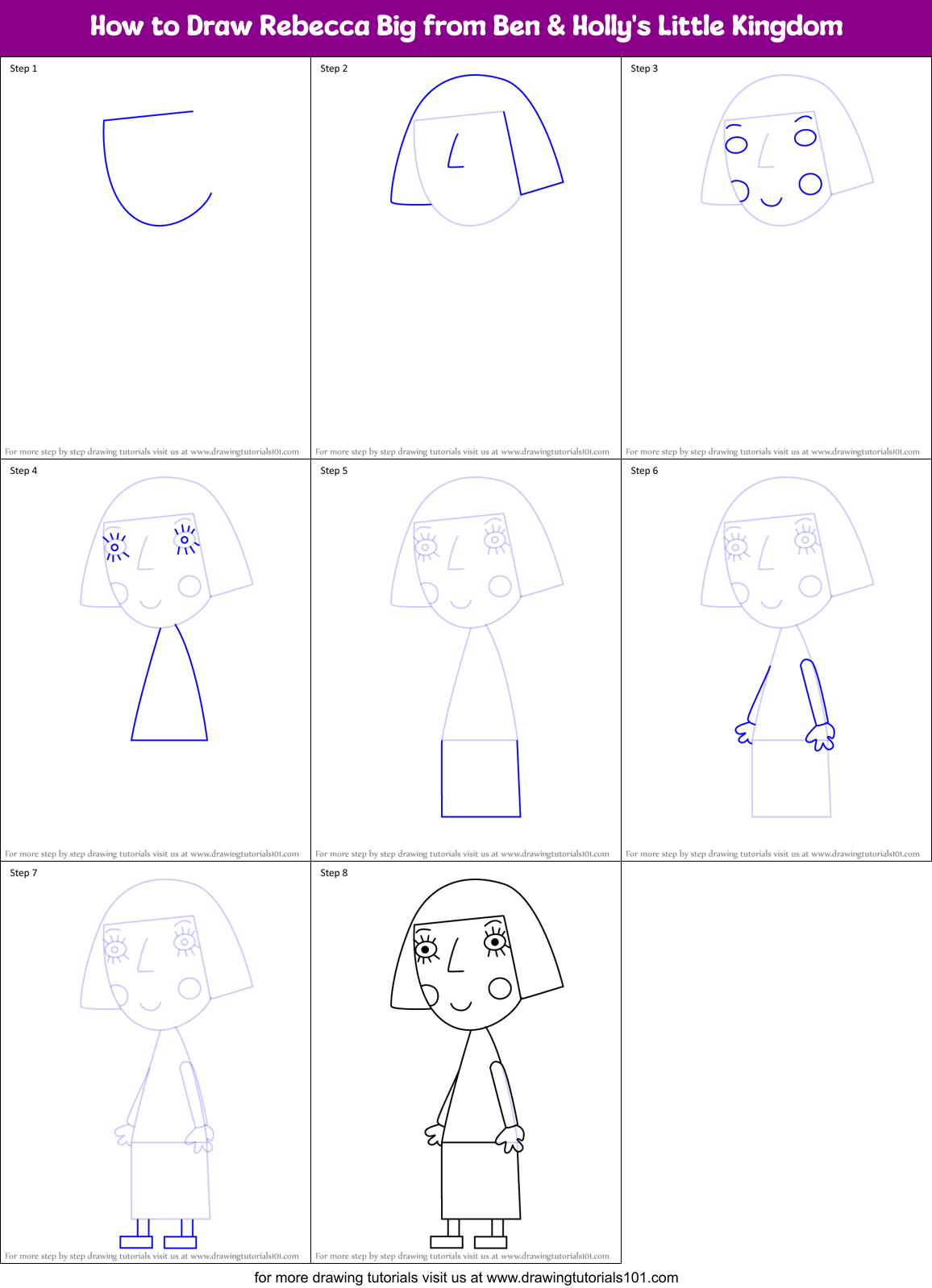 How to Draw Rebecca Big from Ben & Holly's Little Kingdom Printable Step by Step