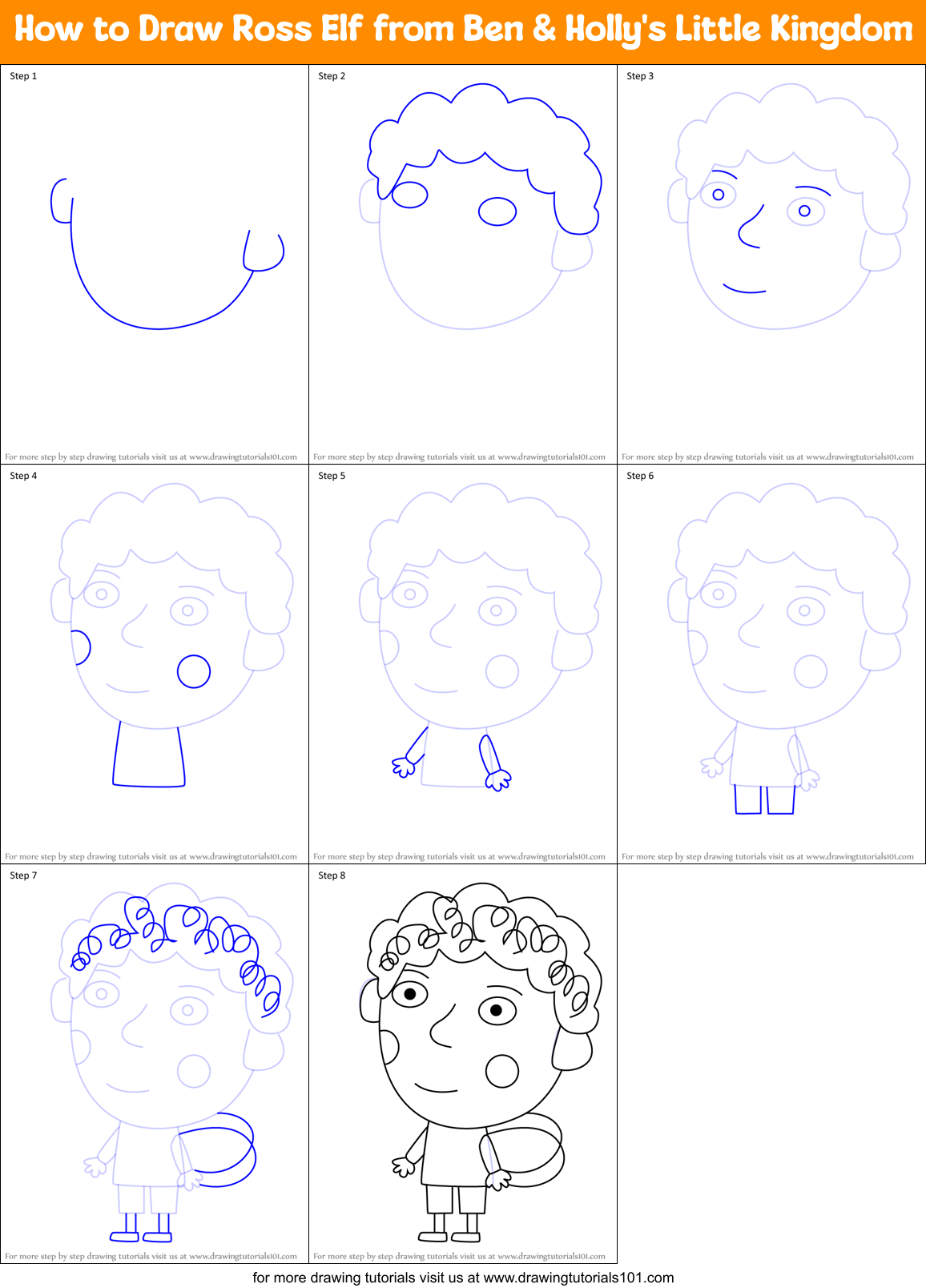 How to Draw Ross Elf from Ben & Holly's Little Kingdom Printable Step by Step