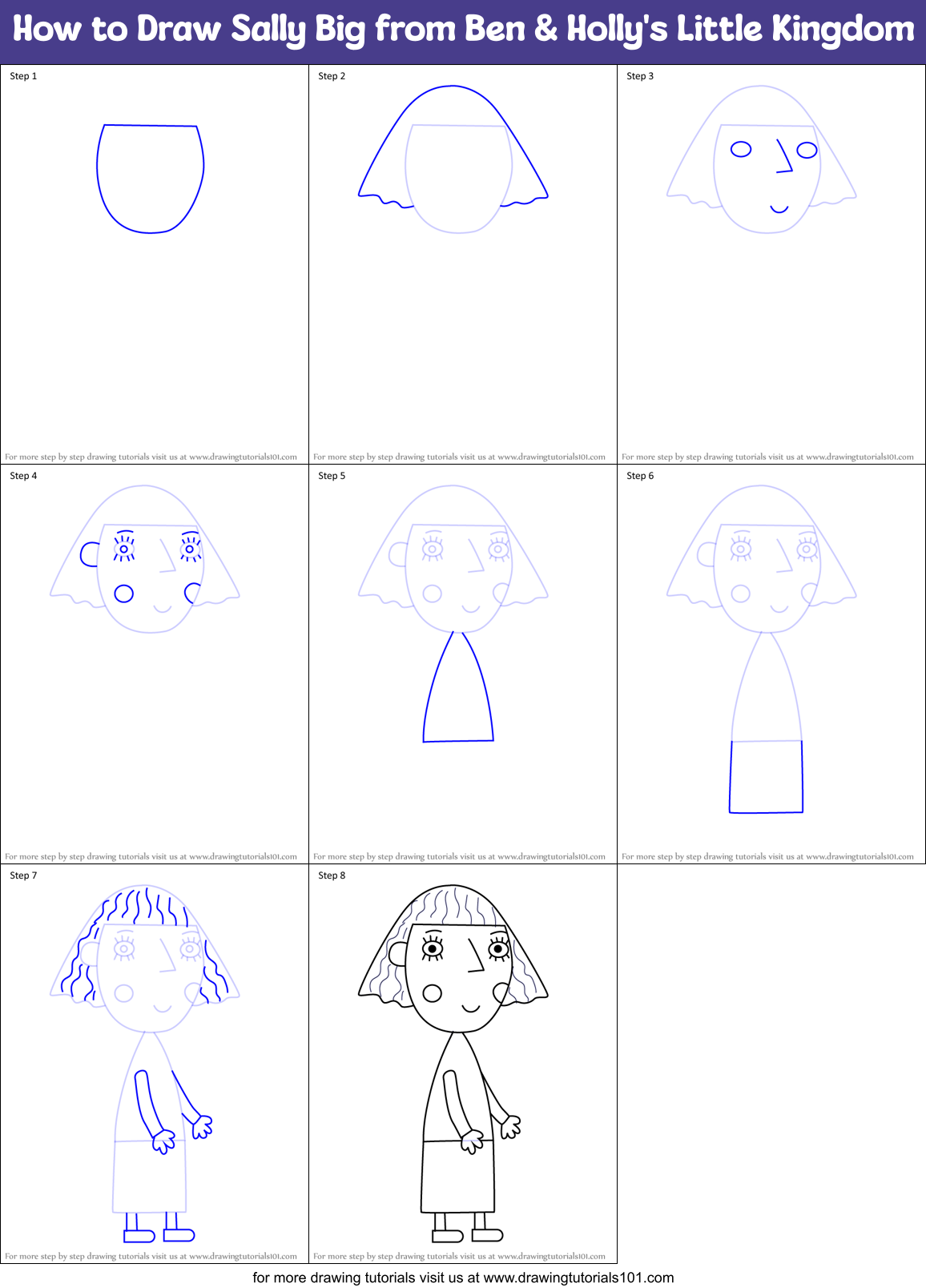 How to Draw Sally Big from Ben & Holly's Little Kingdom Printable Step by Step