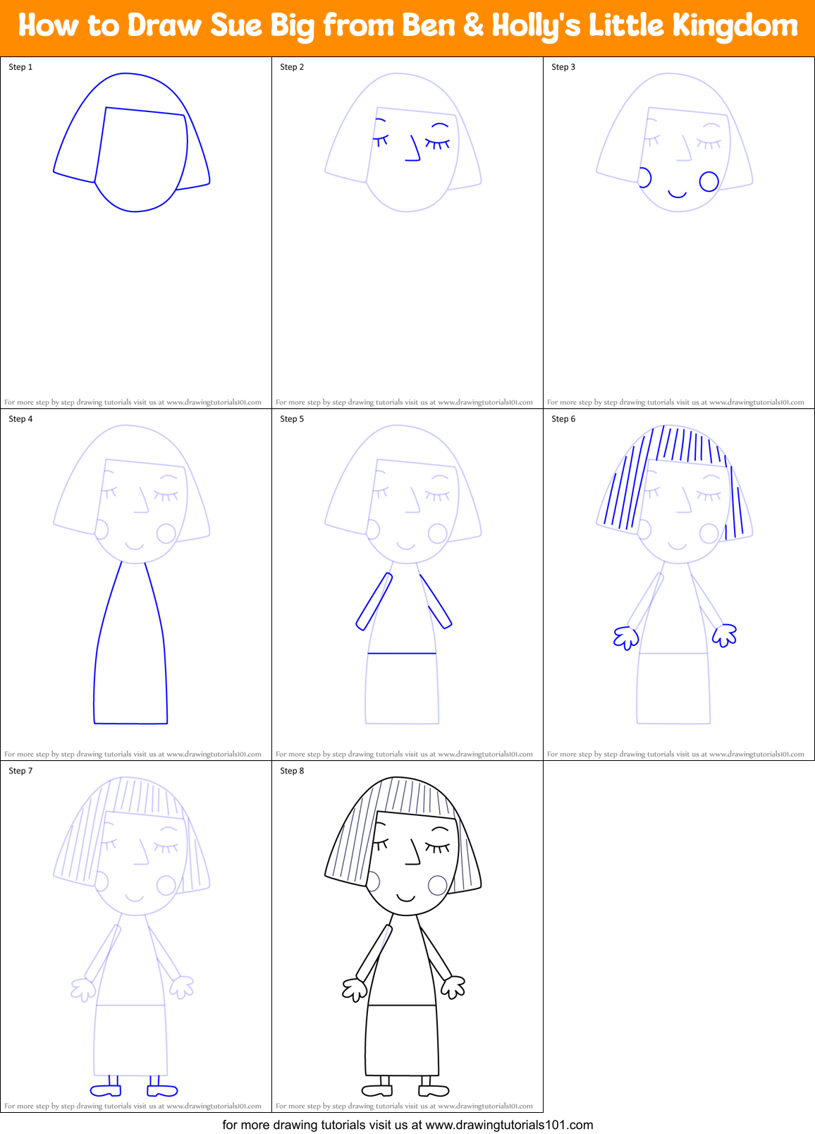 How to Draw Sue Big from Ben & Holly's Little Kingdom Printable Step by Step
