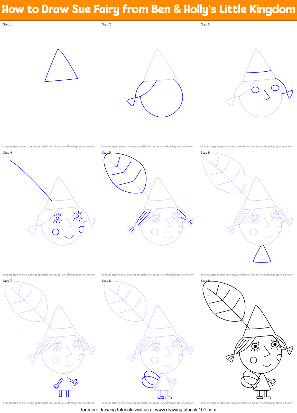 How to Draw Sue Fairy from Ben & Holly's Little Kingdom Printable Step by Step
