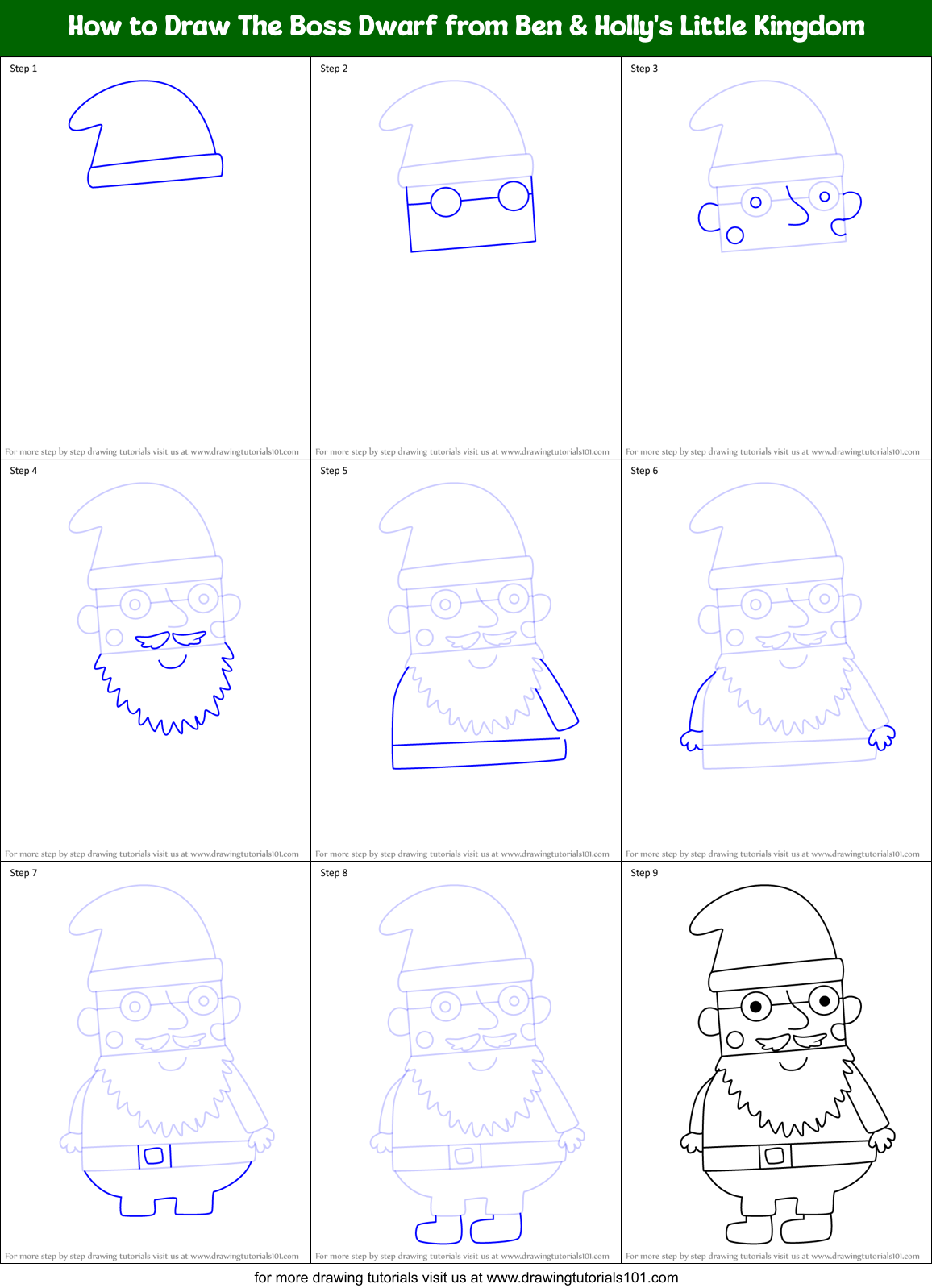 How to Draw The Boss Dwarf from Ben & Holly's Little Kingdom Printable Step by Step