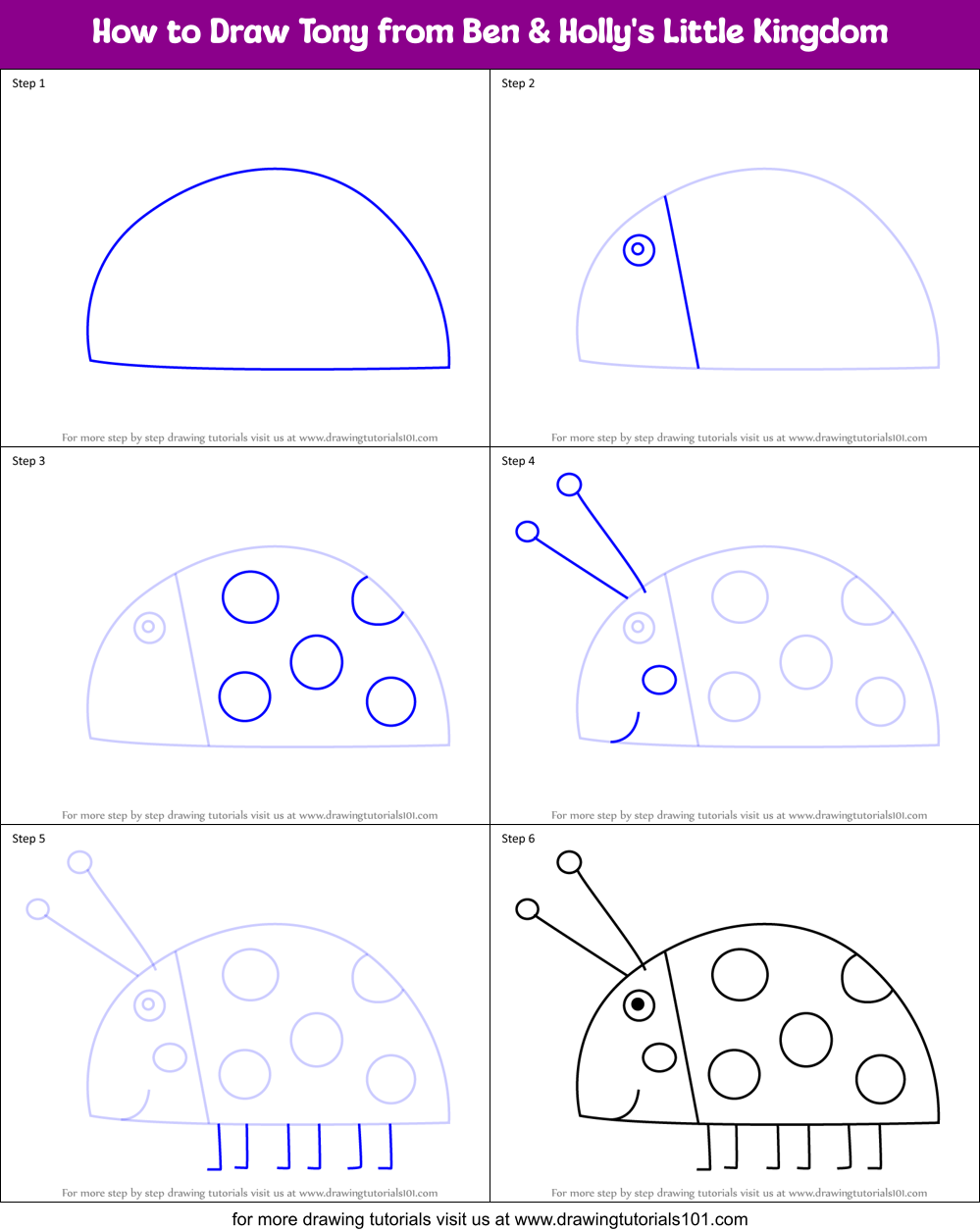 How to Draw Tony from Ben & Holly's Little Kingdom Printable Step by Step