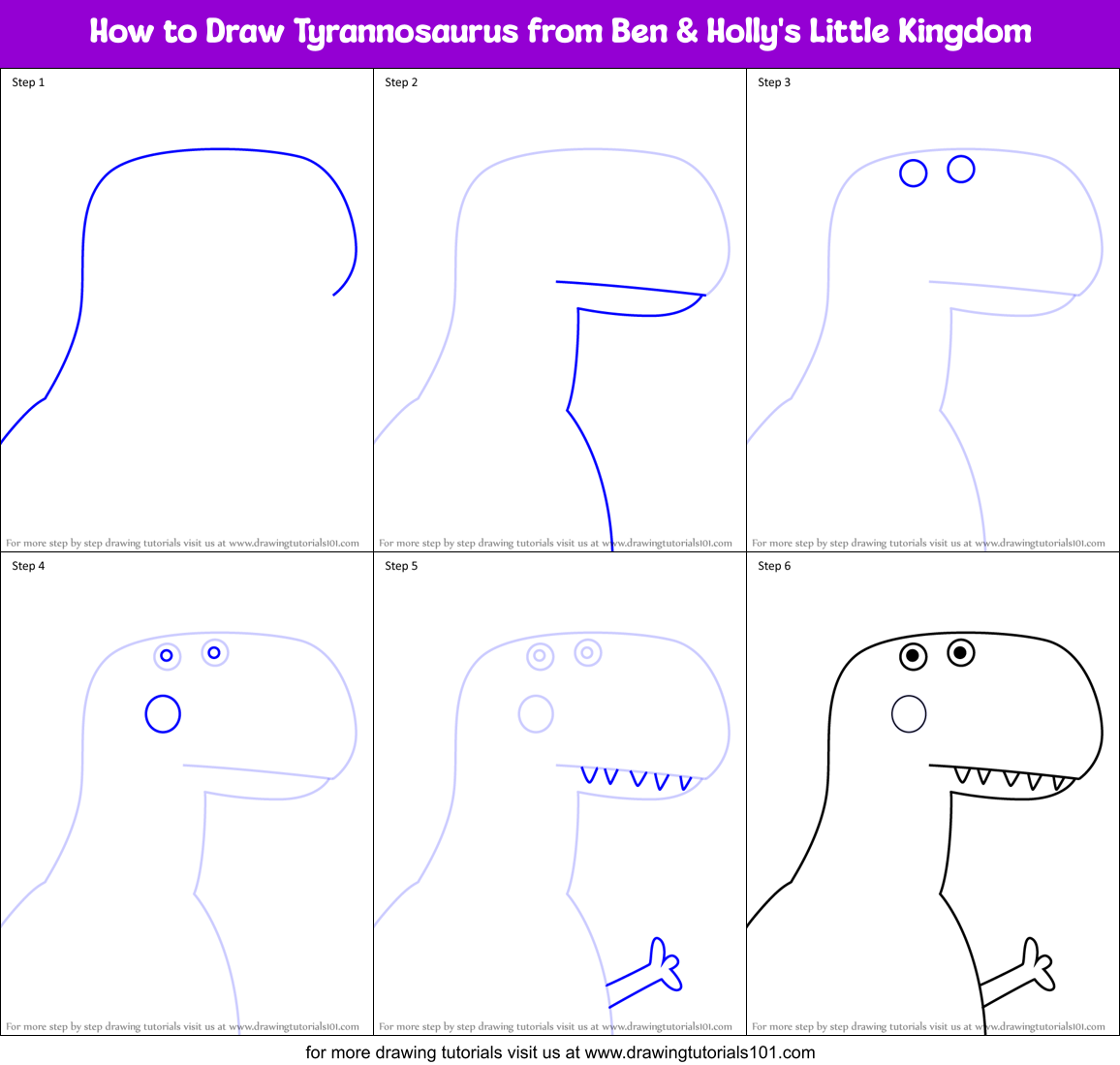How to Draw Tyrannosaurus from Ben & Holly's Little Kingdom Printable Step by Step