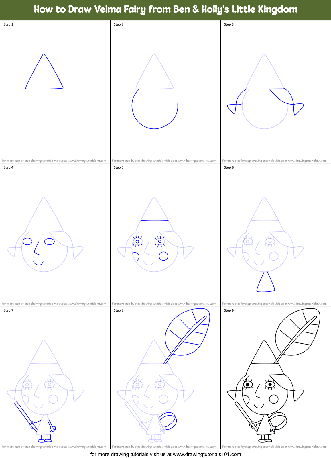 How to Draw Velma Fairy from Ben & Holly's Little Kingdom Printable Step by Step