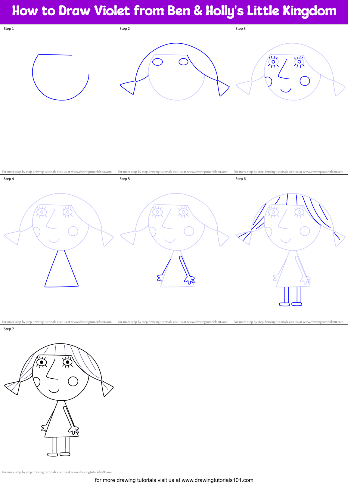 How to Draw Violet from Ben & Holly's Little Kingdom Printable Step by Step