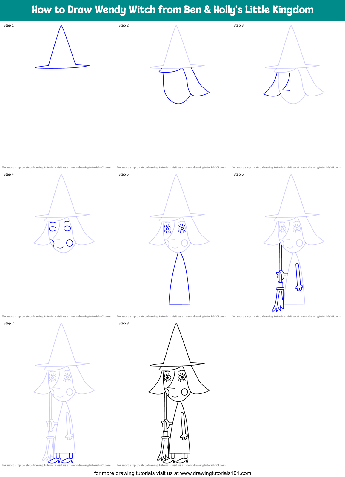 How to Draw Wendy Witch from Ben & Holly's Little Kingdom Printable Step by Step