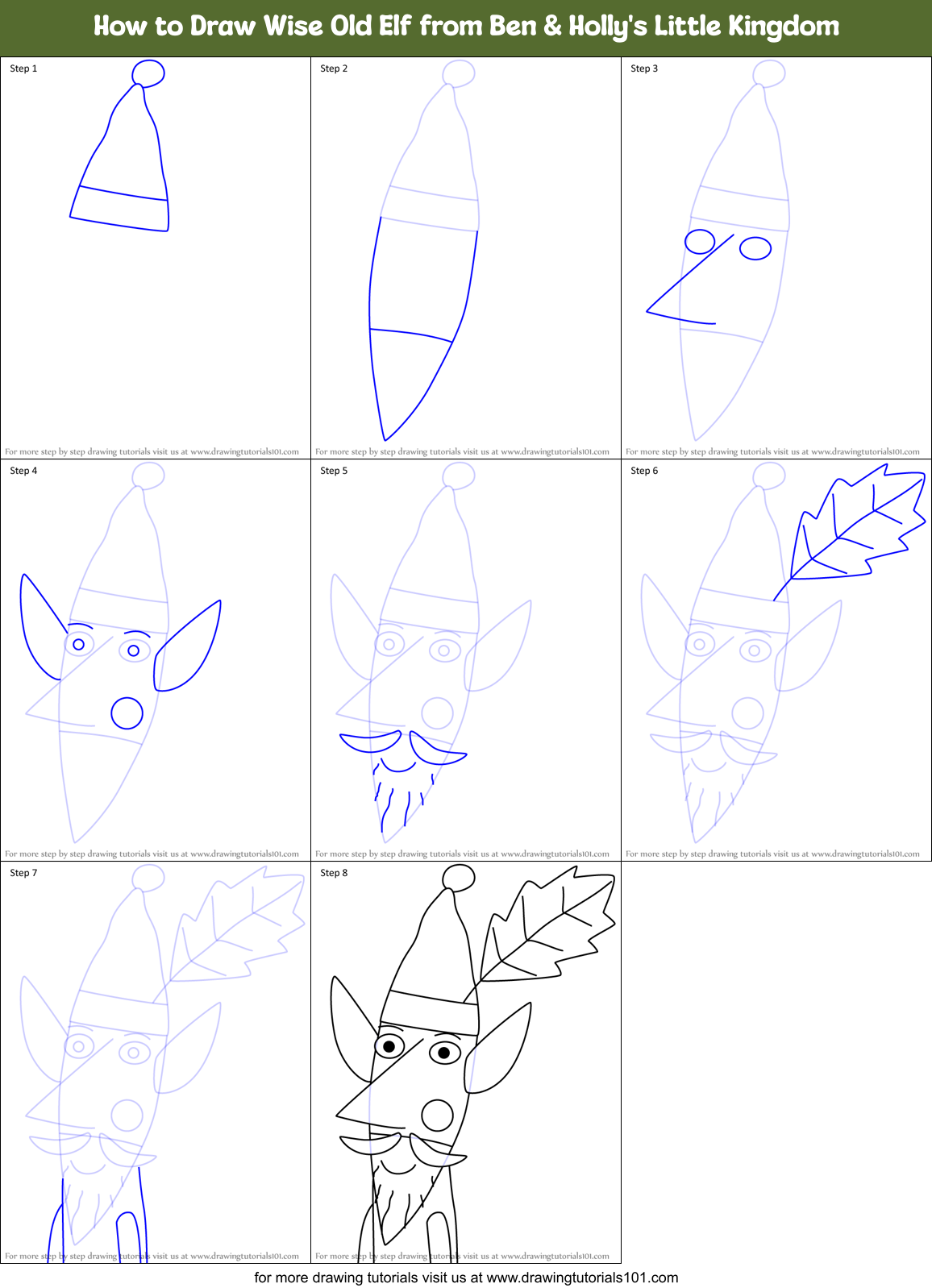 How to Draw Wise Old Elf from Ben & Holly's Little Kingdom Printable Step by Step