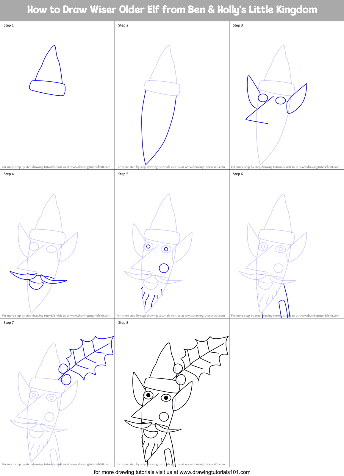 How to Draw Wiser Older Elf from Ben & Holly's Little Kingdom Printable Step by Step