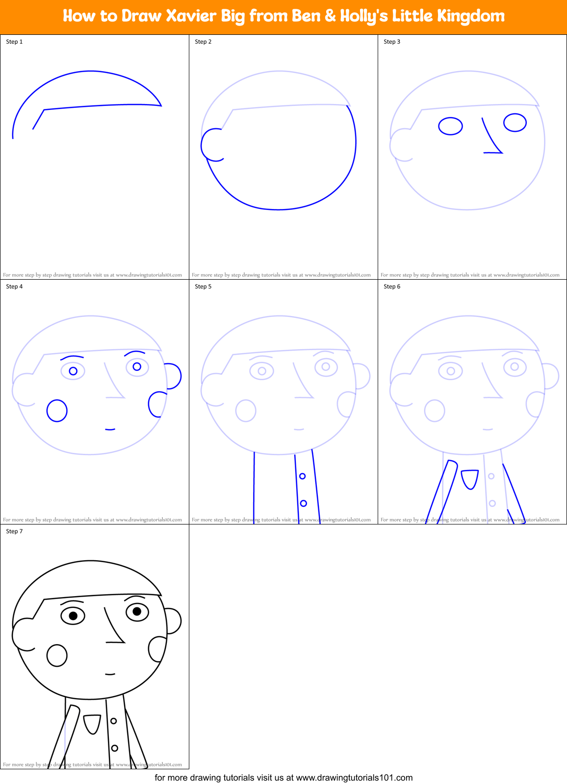 How to Draw Xavier Big from Ben & Holly's Little Kingdom Printable Step by Step