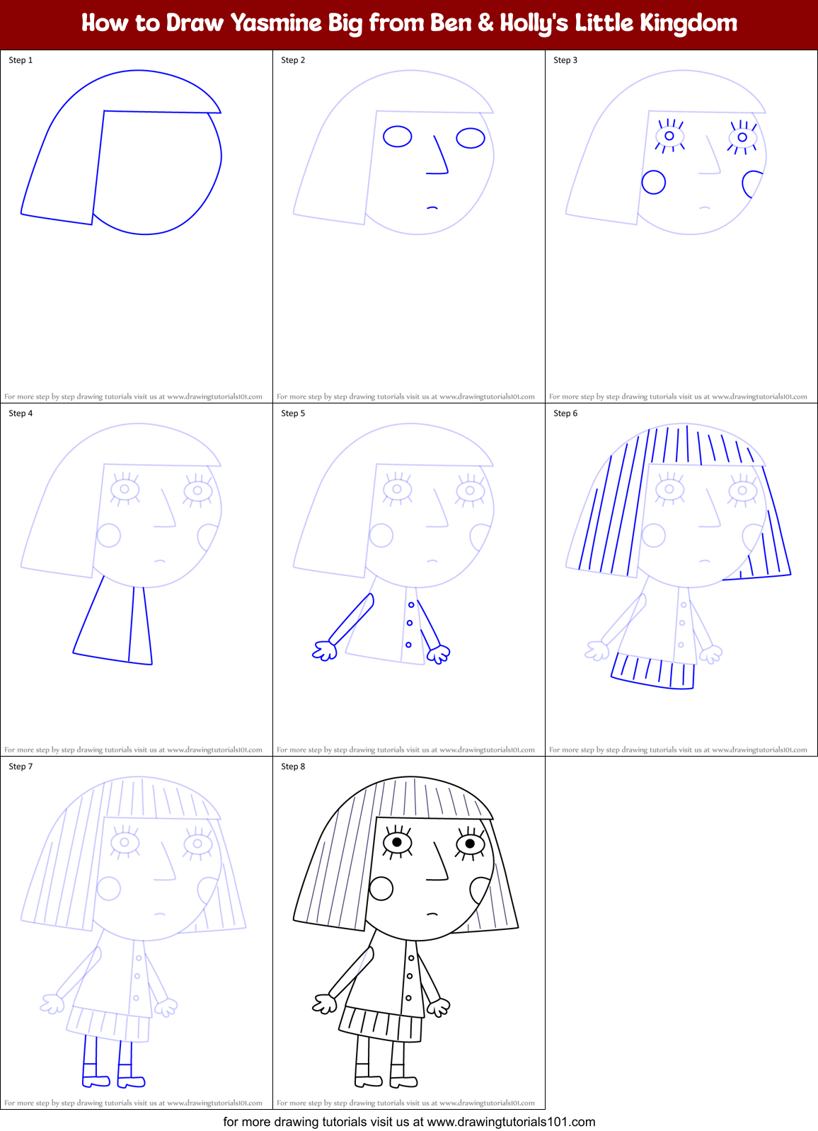 How to Draw Yasmine Big from Ben & Holly's Little Kingdom Printable Step by Step