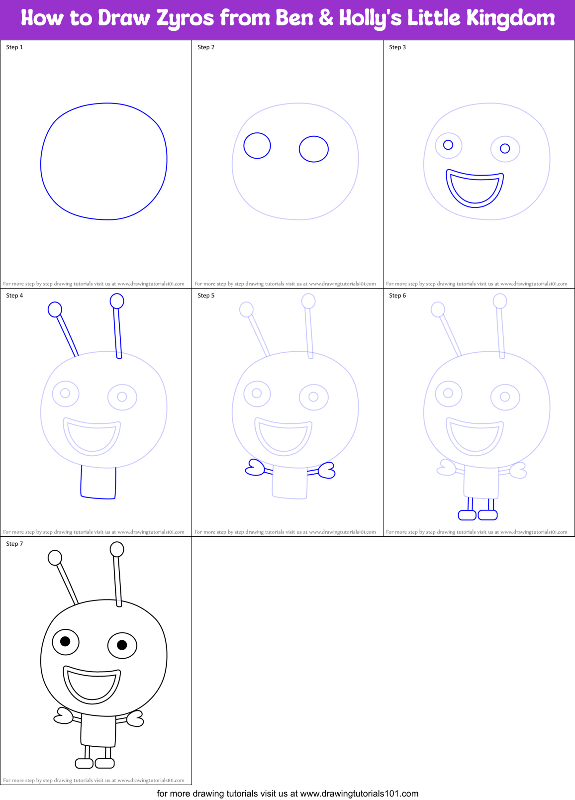 How to Draw Zyros from Ben & Holly's Little Kingdom Printable Step by Step