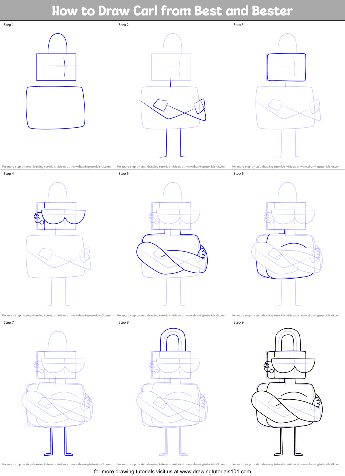 How to Draw Carl from Best and Bester Printable Step by Step
