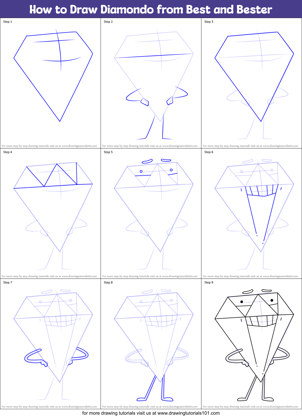 How to Draw Diamondo from Best and Bester Printable Step by Step