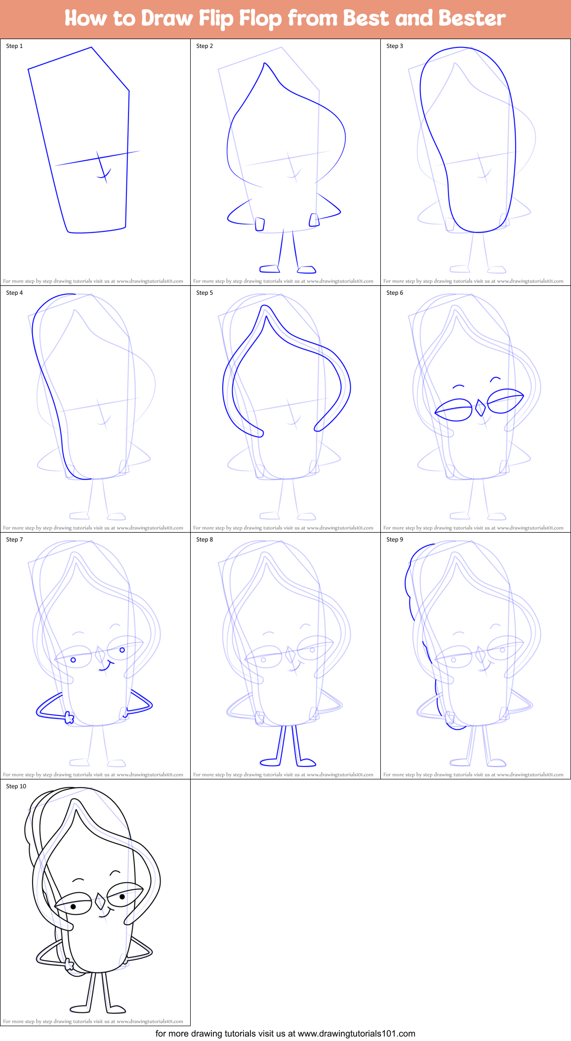 How to Draw Flip Flop from Best and Bester Printable Step by Step