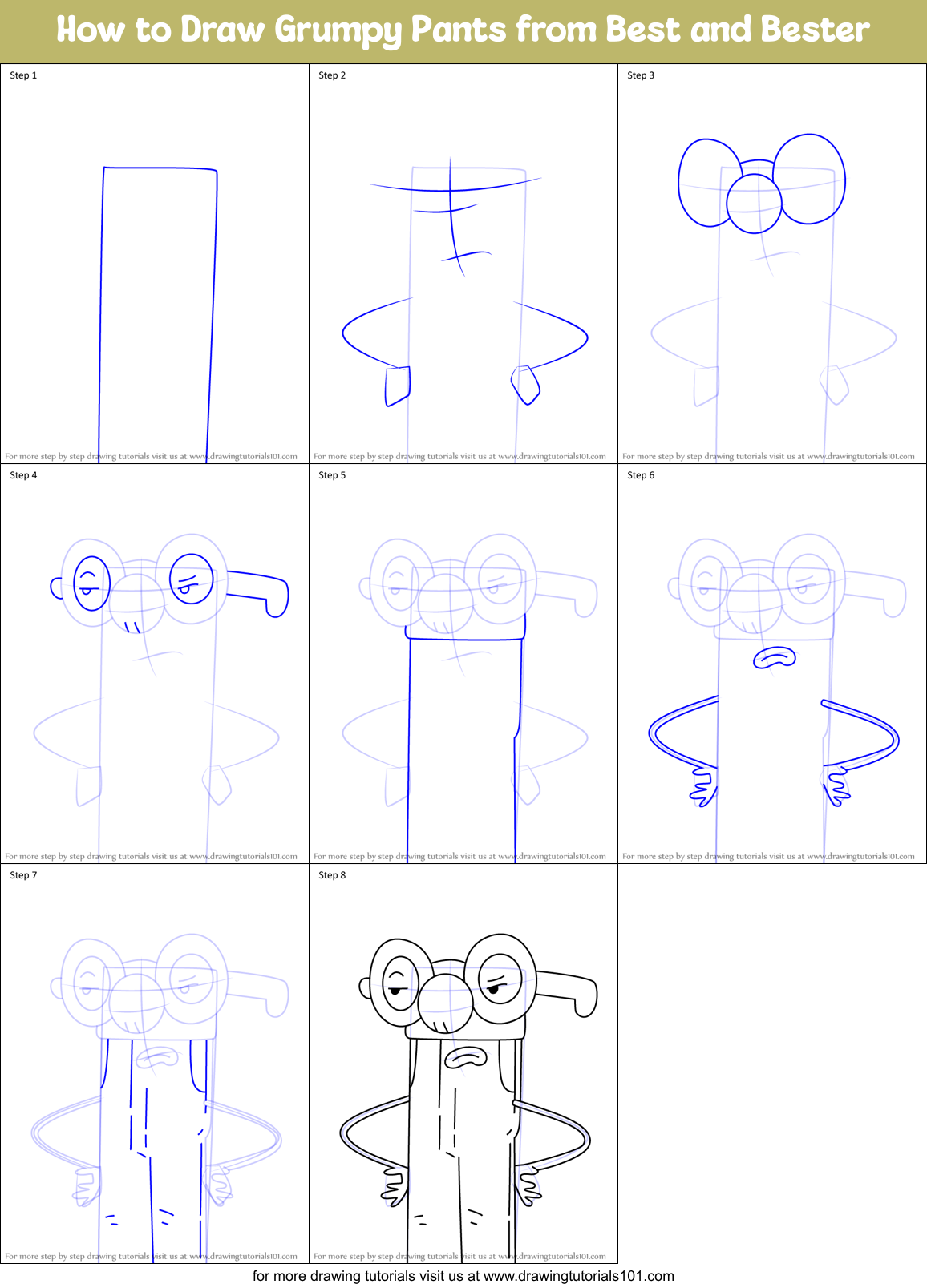 How to Draw Grumpy Pants from Best and Bester Printable Step by Step
