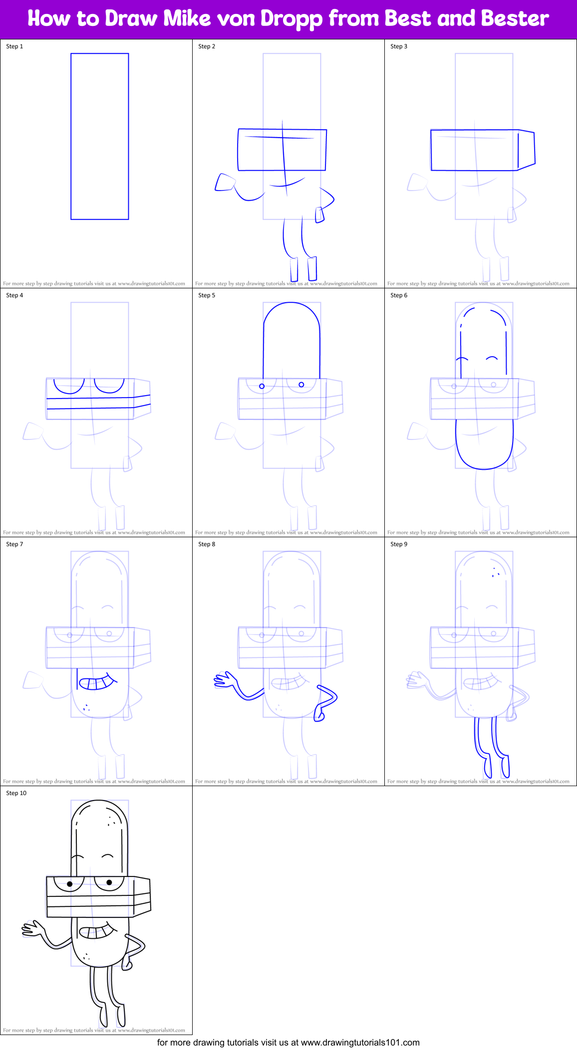 How to Draw Mike von Dropp from Best and Bester Printable Step by Step