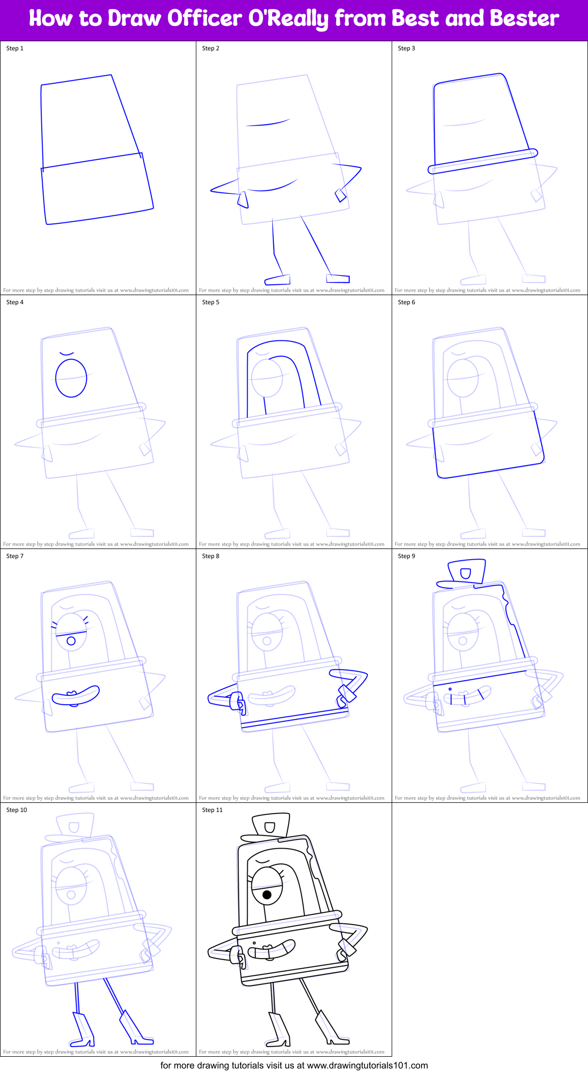 How to Draw Officer O'Really from Best and Bester Printable Step by Step