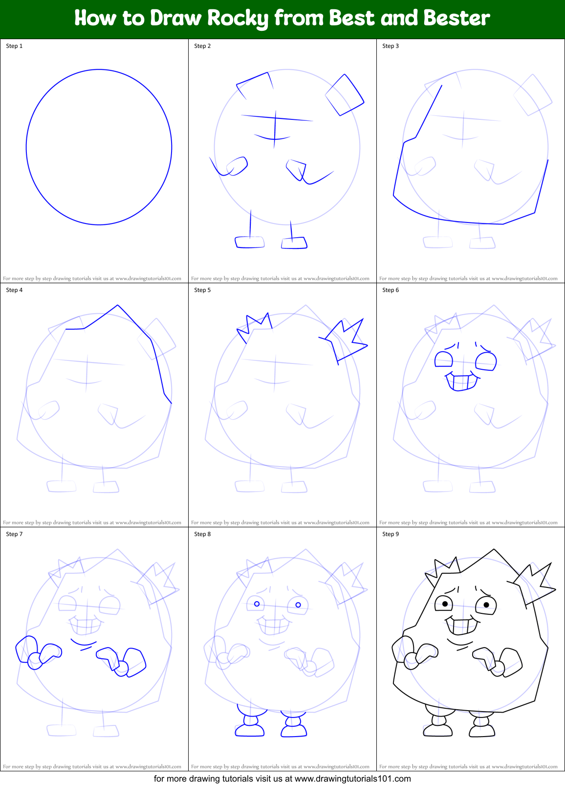 How to Draw Rocky from Best and Bester Printable Step by Step