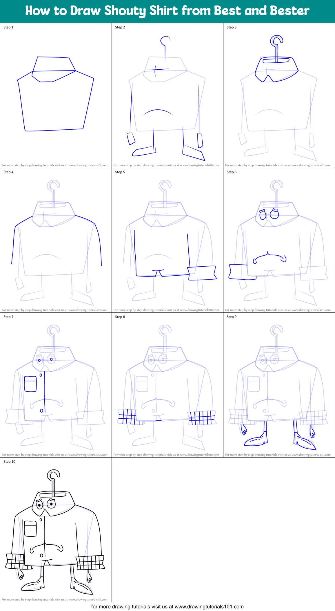 How to Draw Shouty Shirt from Best and Bester Printable Step by Step