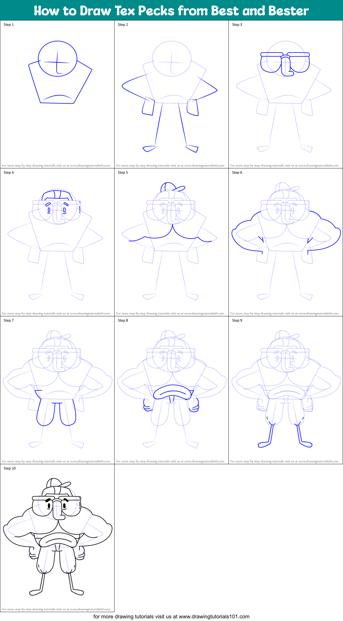 How to Draw Tex Pecks from Best and Bester Printable Step by Step