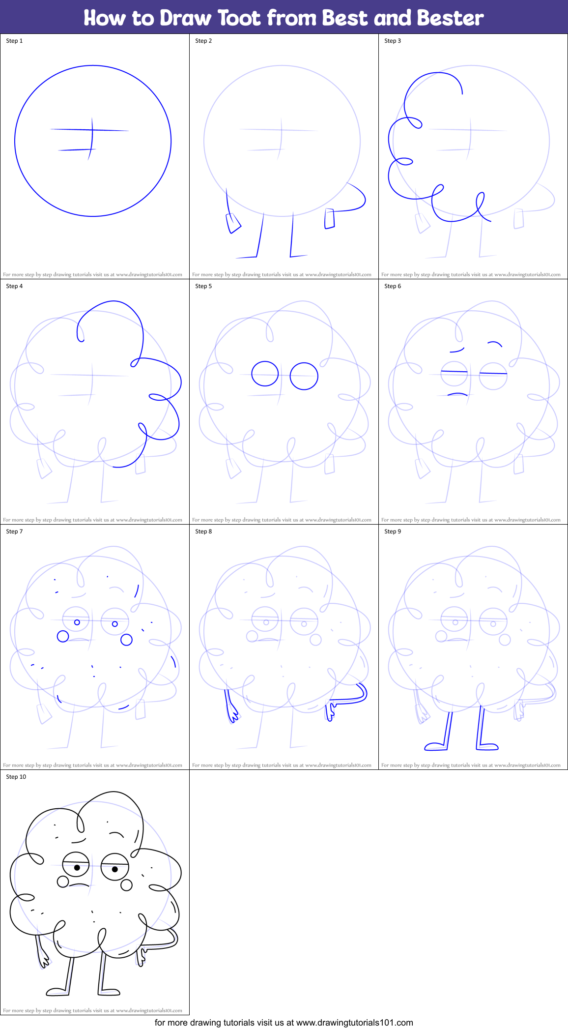How to Draw Toot from Best and Bester Printable Step by Step