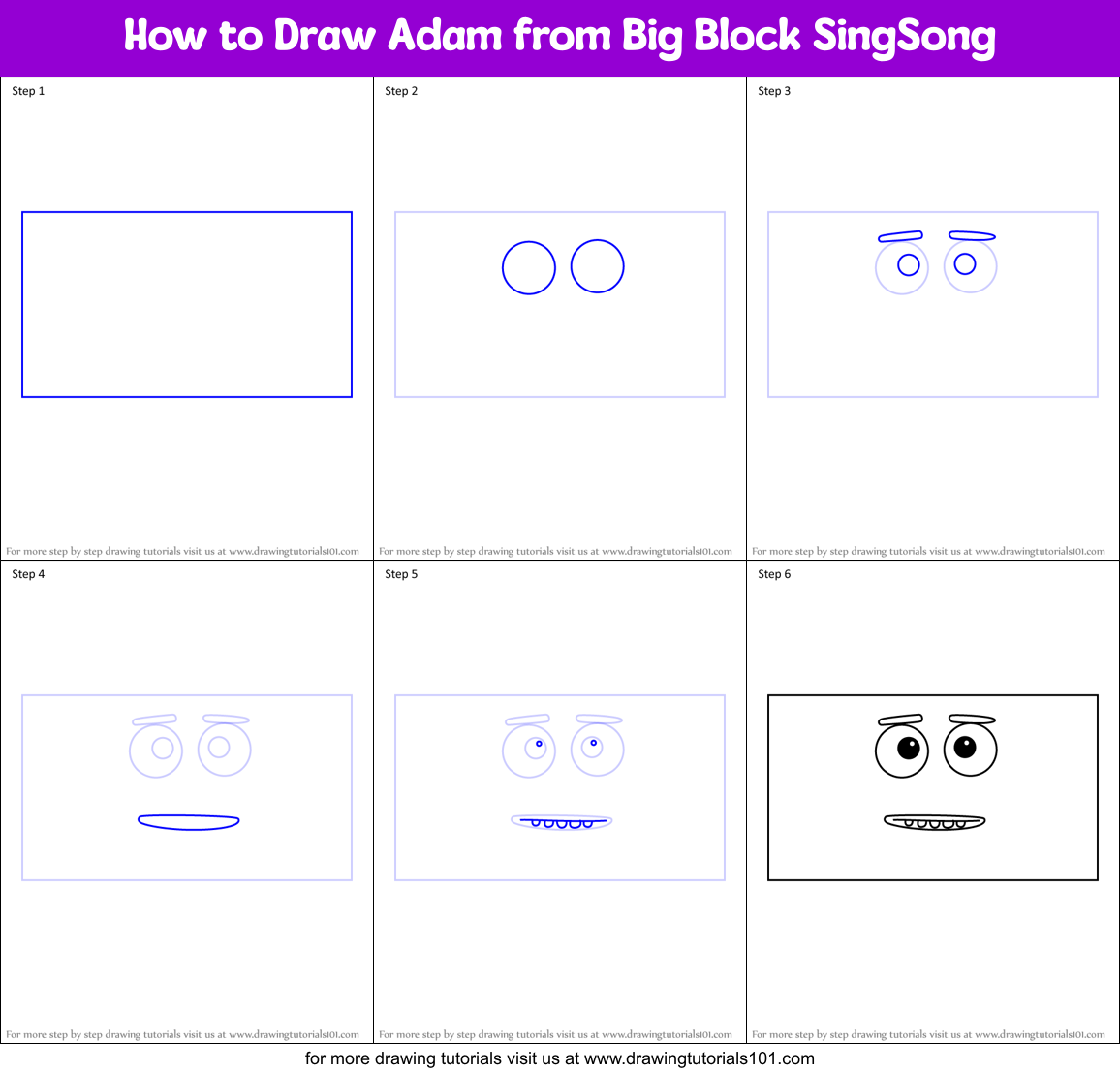 How to Draw Adam from Big Block SingSong Printable Step by Step