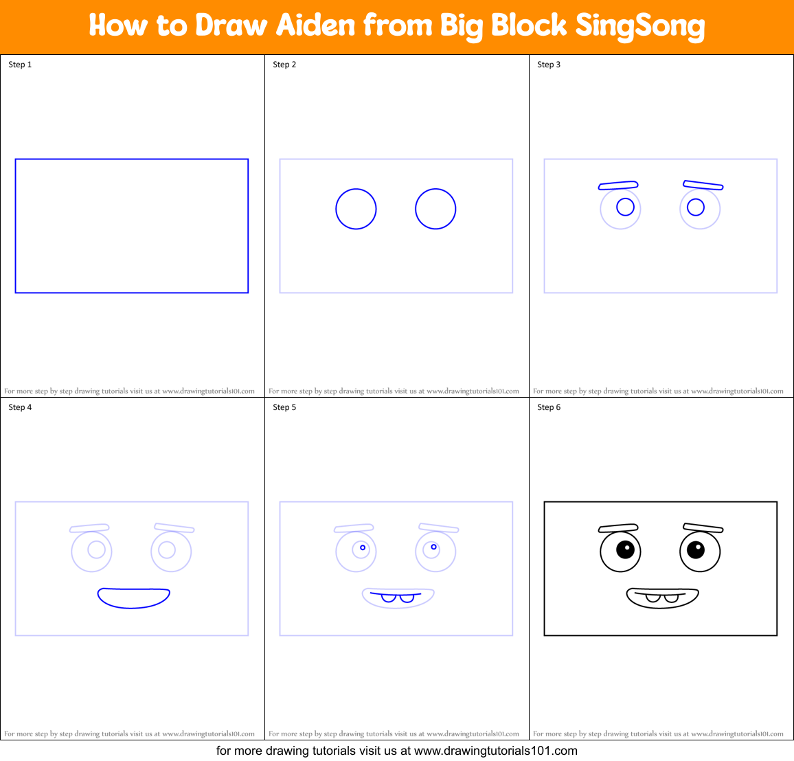 How to Draw Aiden from Big Block SingSong Printable Step by Step