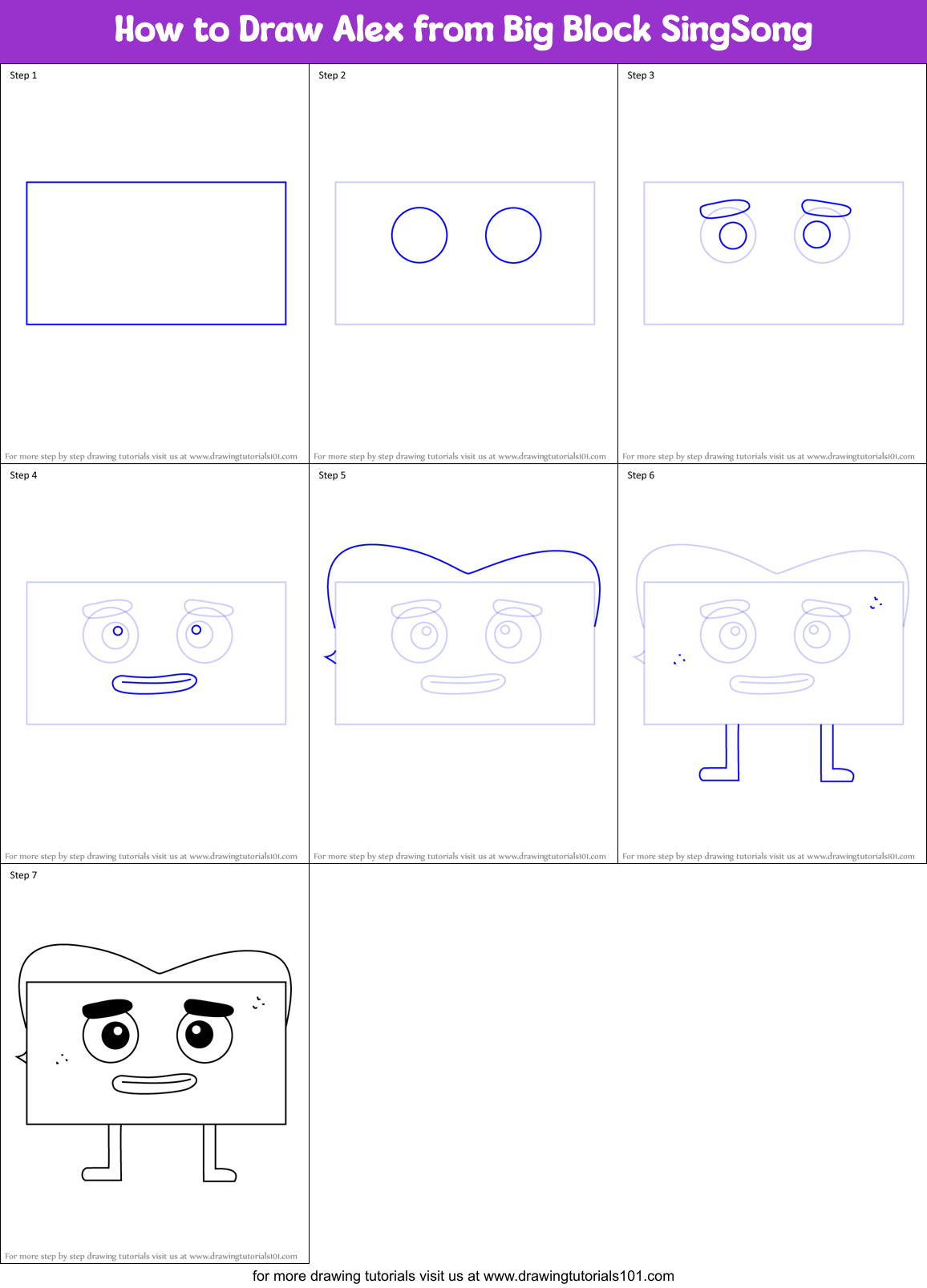 How to Draw Alex from Big Block SingSong Printable Step by Step