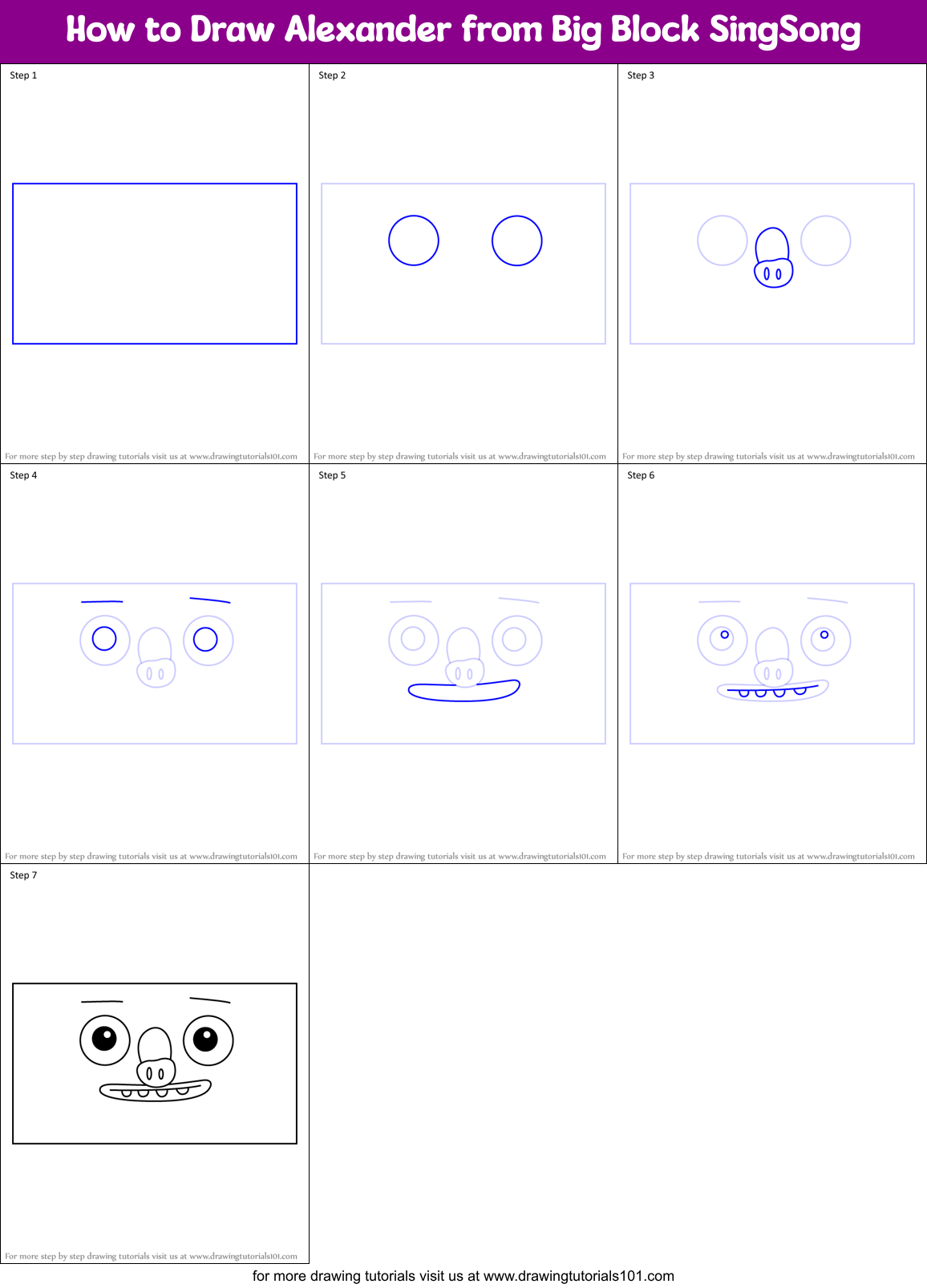 How to Draw Alexander from Big Block SingSong Printable Step by Step