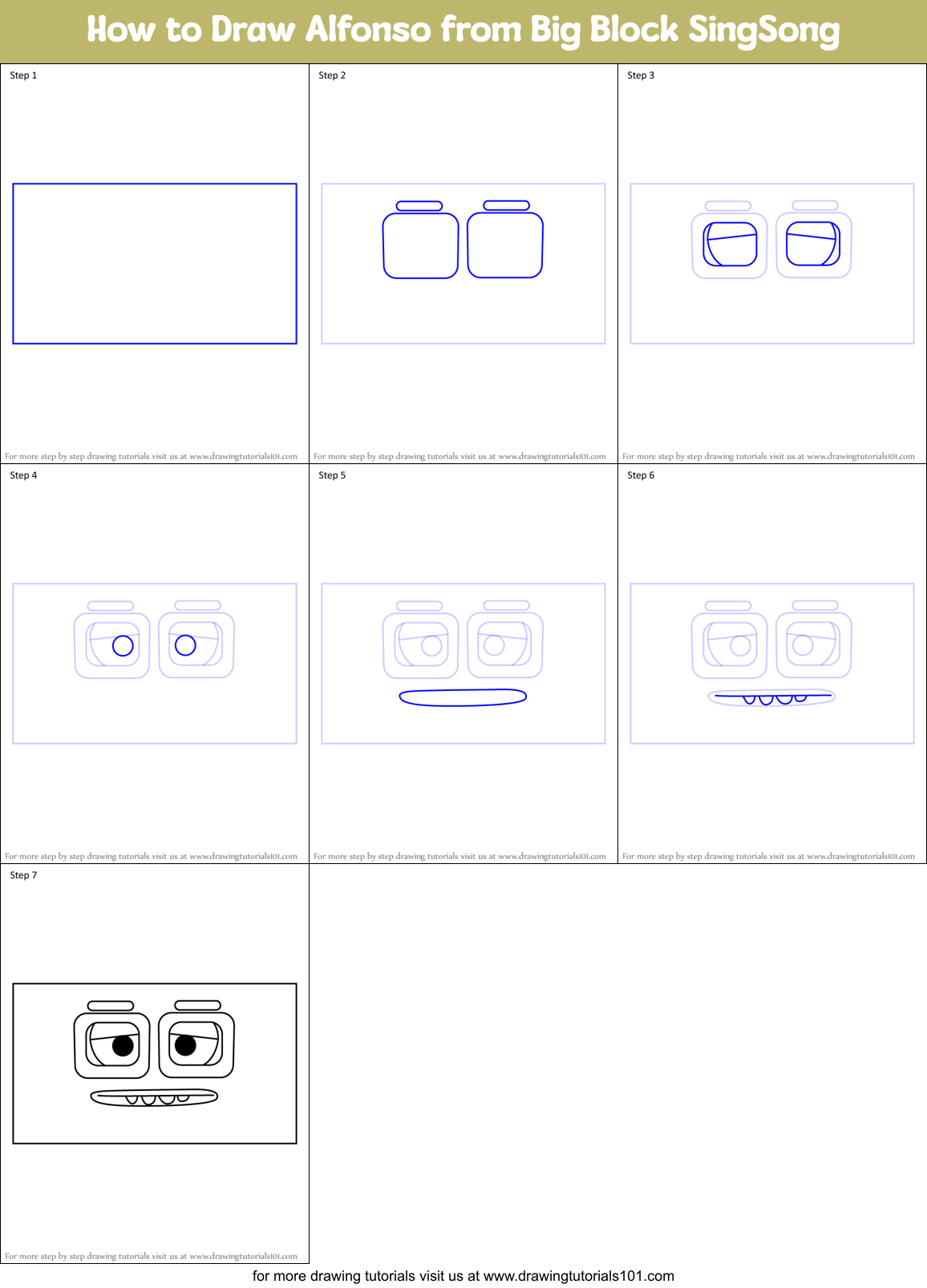 How to Draw Alfonso from Big Block SingSong Printable Step by Step