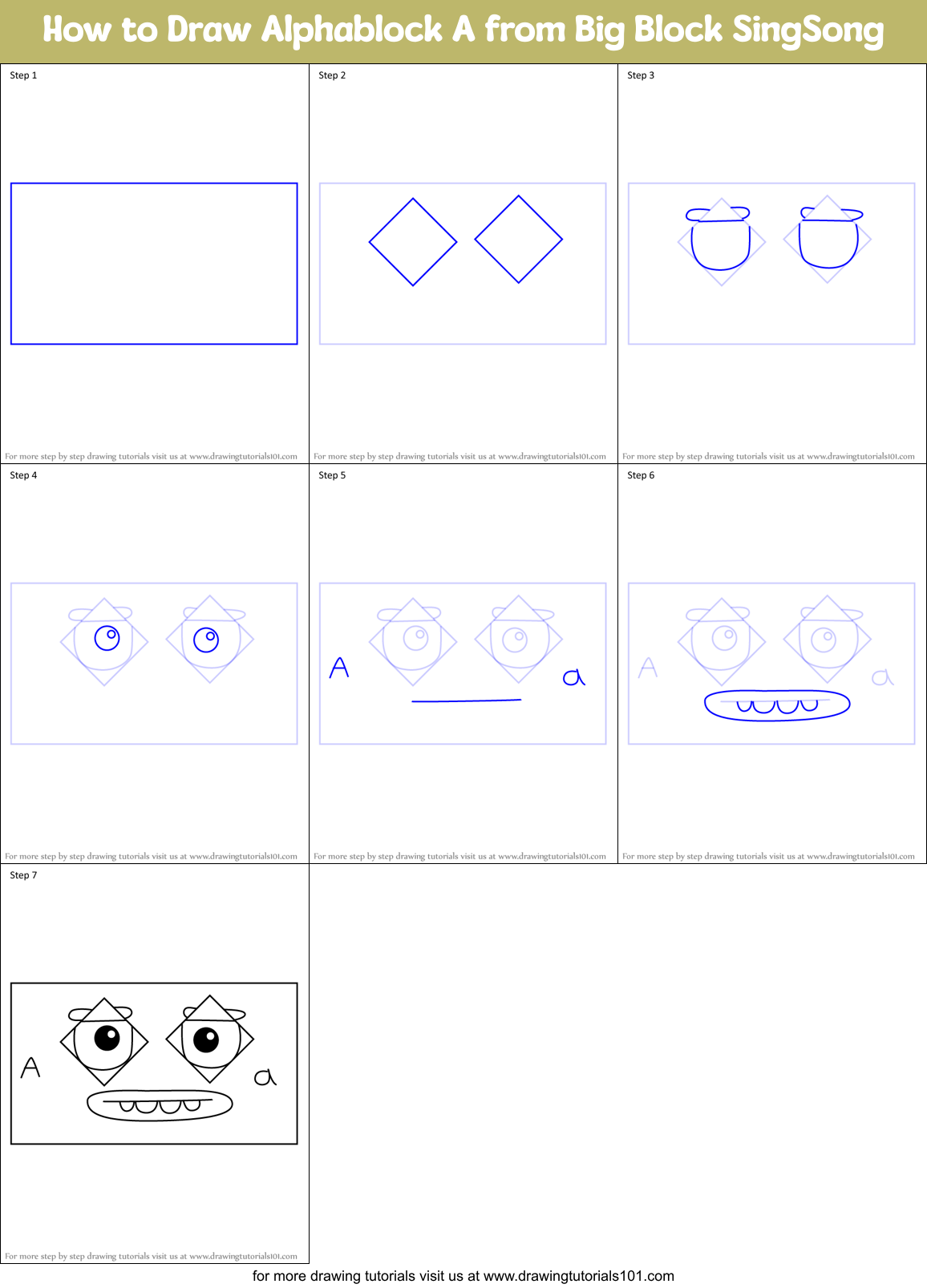 How to Draw Alphablock A from Big Block SingSong Printable Step by Step