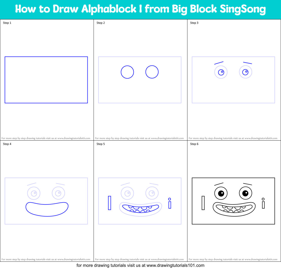 How to Draw Alphablock I from Big Block SingSong Printable Step by Step