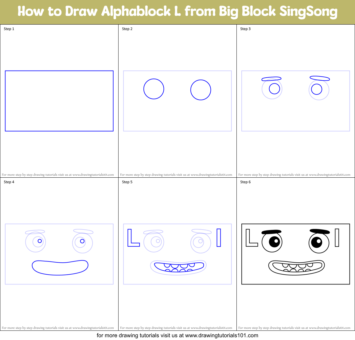 How to Draw Alphablock L from Big Block SingSong Printable Step by Step