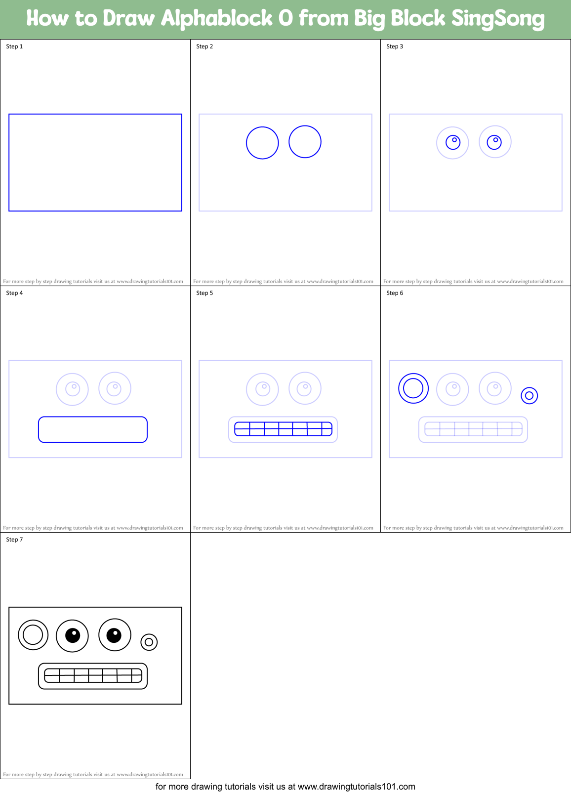 How to Draw Alphablock O from Big Block SingSong Printable Step by Step