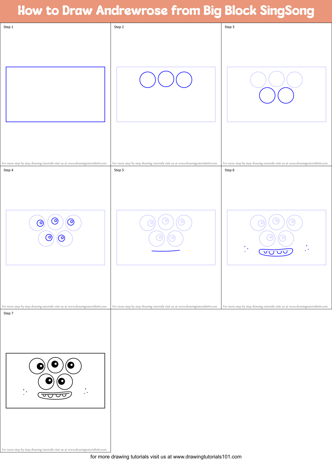 How to Draw Andrewrose from Big Block SingSong Printable Step by Step